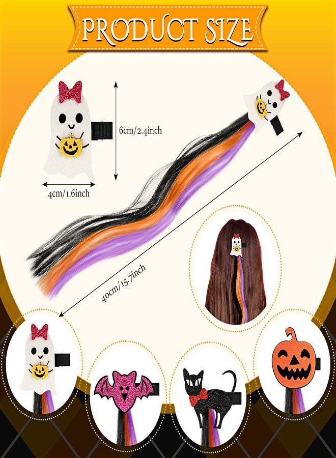 Juinte 8 Pieces Halloween Hair Clips for Girls Hair Extensions for Kids Cute Colored Ghost Pumpkin Bat Clip in Ponytail Hair Extensions Clips Toddler Girl Hair Accessories Hair Barrettes for Girls, 4 Styles - Image 2
