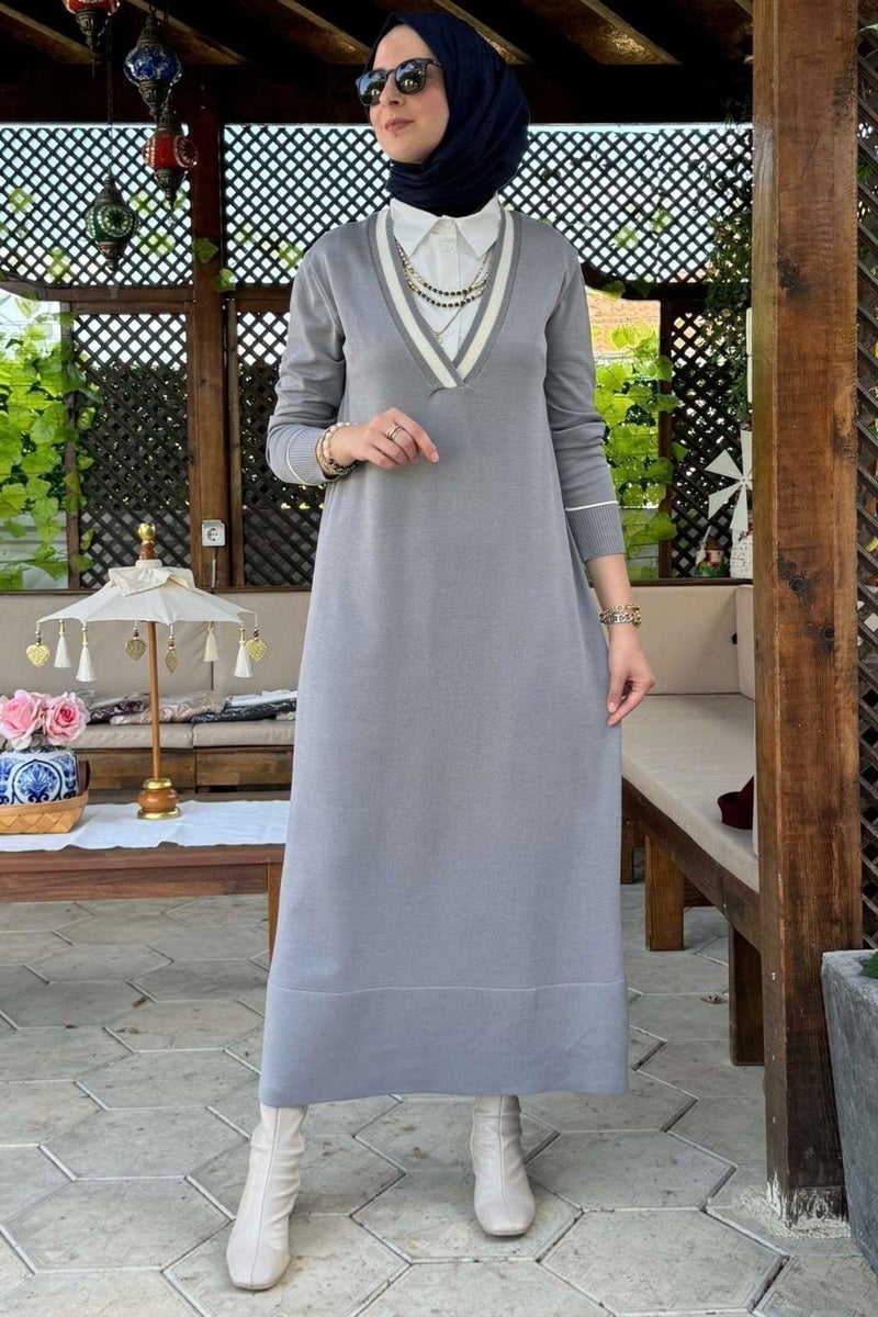 Rabia Şamlı September Shirt Knit Dress Gray - Image 1