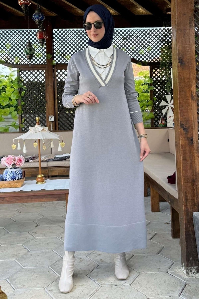 Rabia Şamlı September Shirt Knit Dress Gray - Image 2