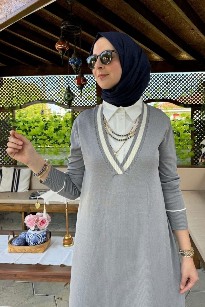 Rabia Şamlı September Shirt Knit Dress Gray - Image 3