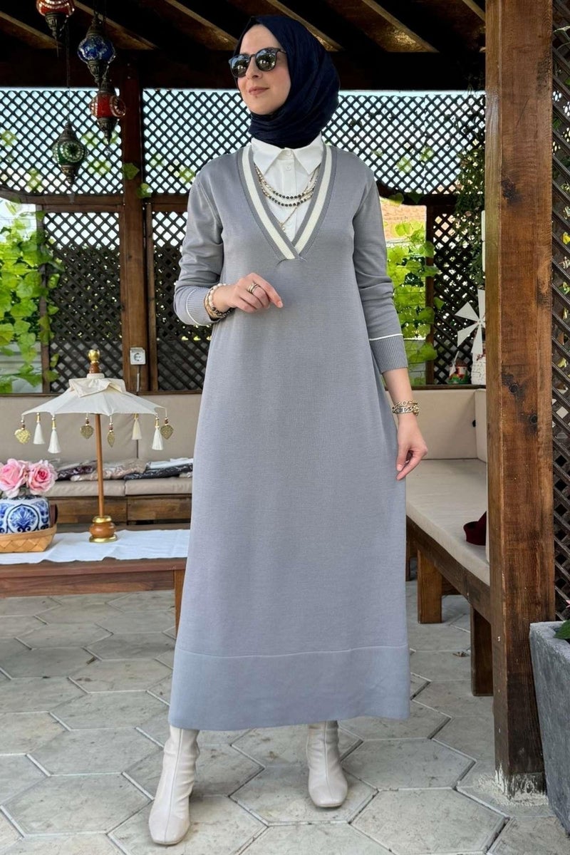 Rabia Şamlı September Shirt Knit Dress Gray - Image 4