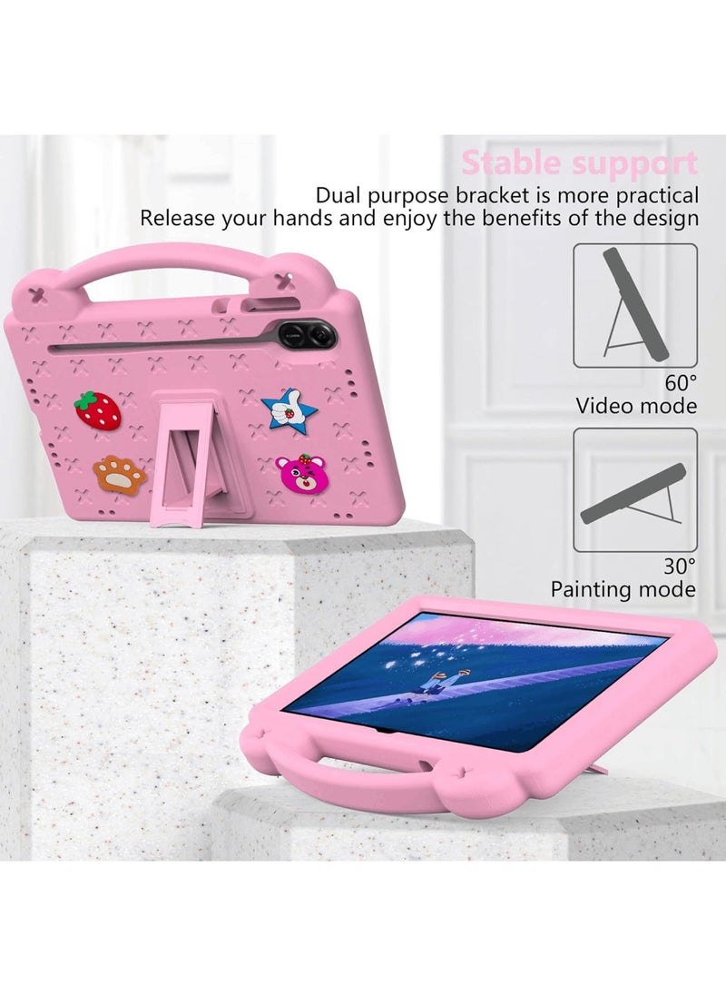 Kid Case Compatible with Honor Pad X9 11.5 Inch, DIY Accessories for Kids, Shockproof Case with Pencil Holder, Shoulder Strap and Handle Stand (Pink)