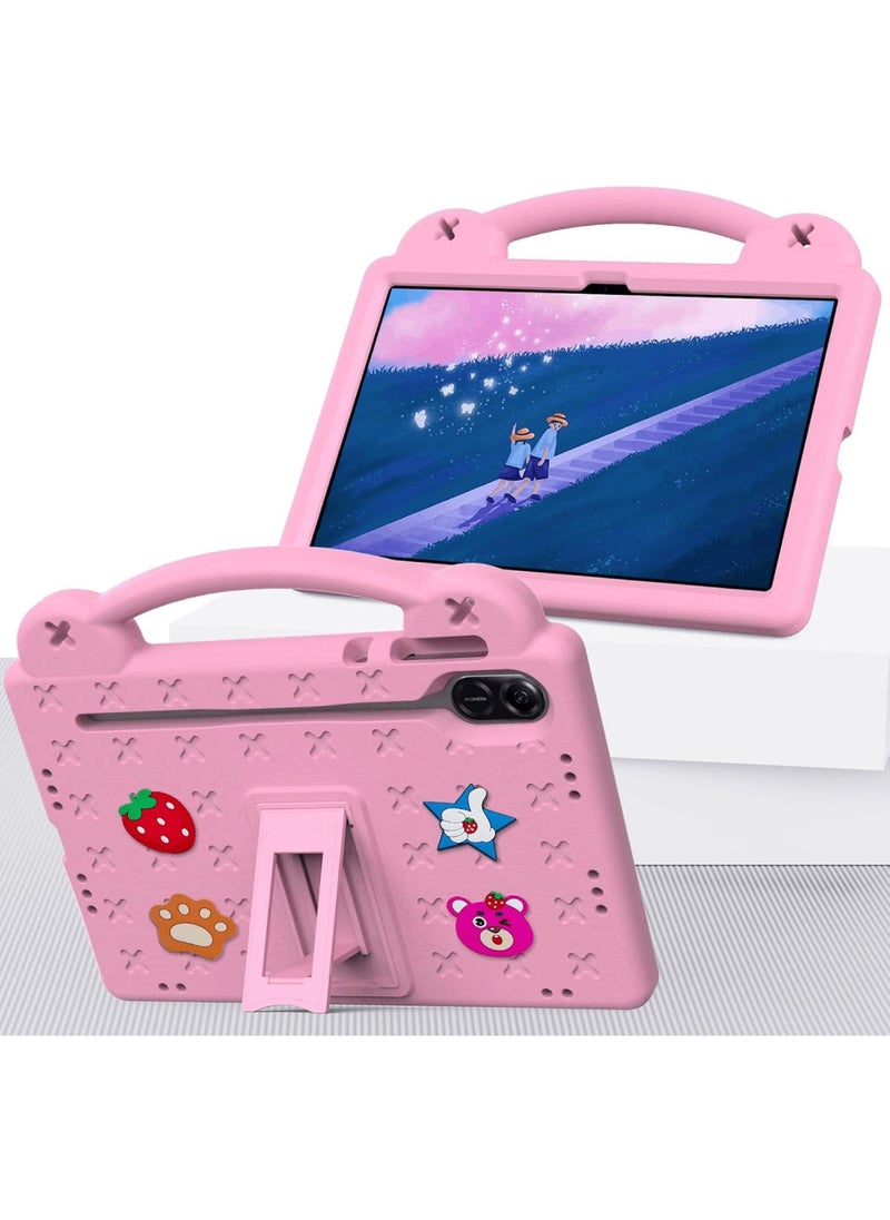 Kid Case Compatible with Honor Pad X9 11.5 Inch, DIY Accessories for Kids, Shockproof Case with Pencil Holder, Shoulder Strap and Handle Stand (Pink)