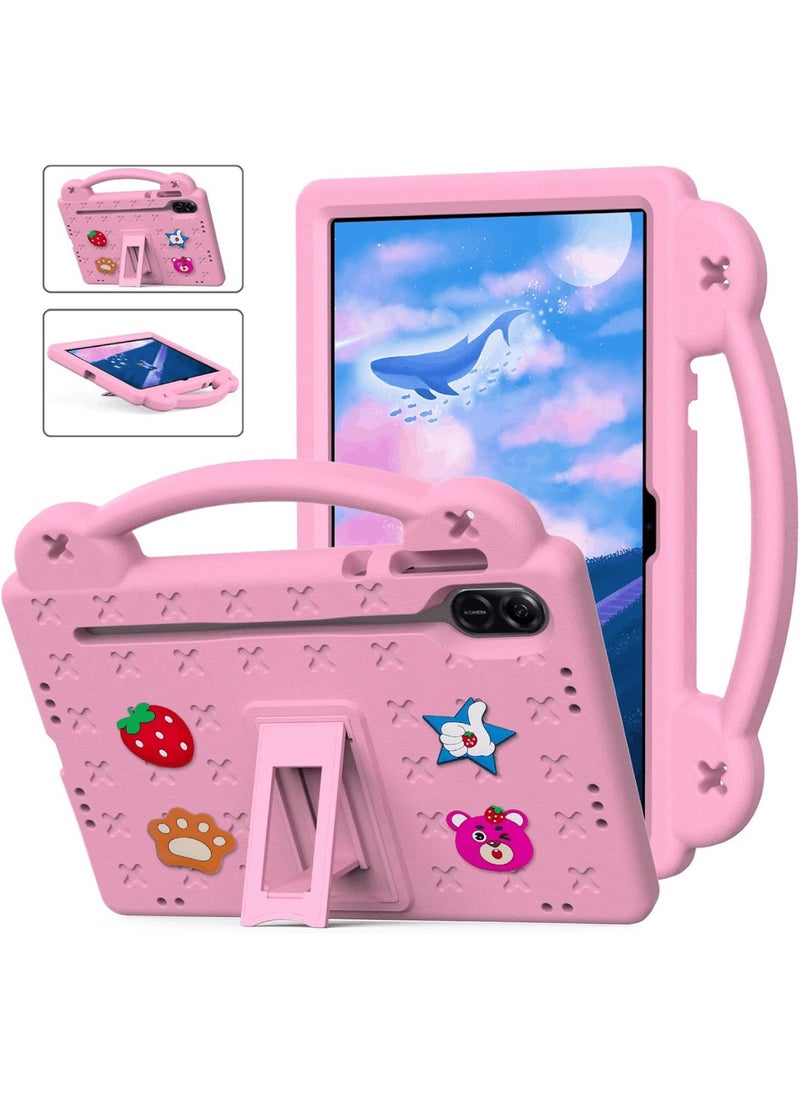 Kid Case Compatible with Honor Pad X9 11.5 Inch, DIY Accessories for Kids, Shockproof Case with Pencil Holder, Shoulder Strap and Handle Stand (Pink)
