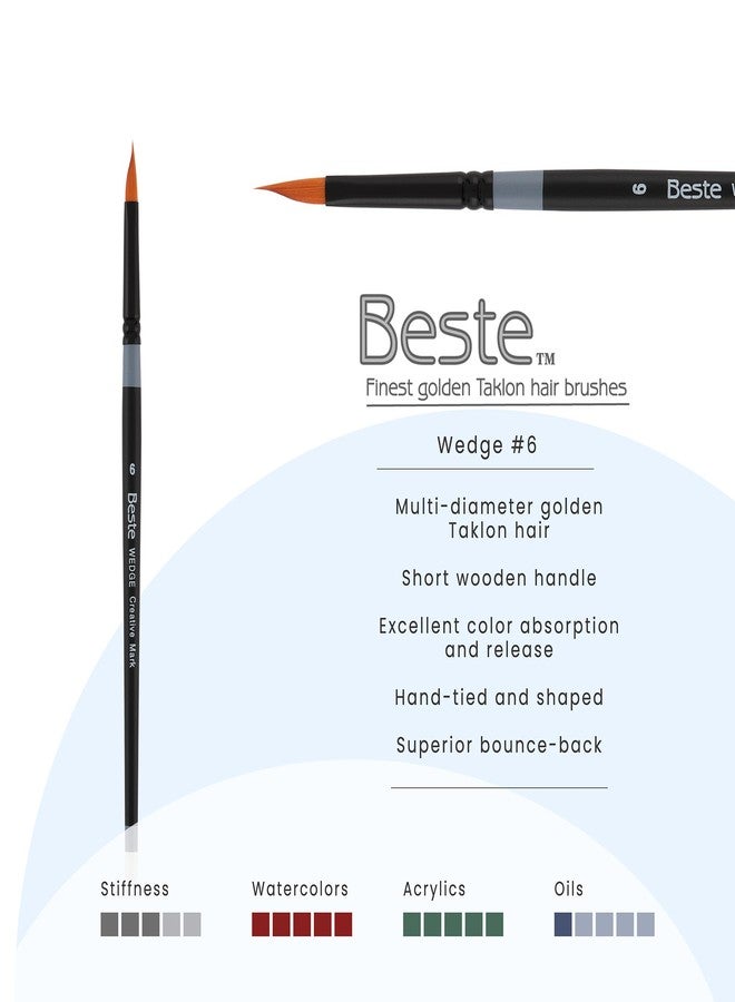 Creative Mark Beste Golden Taklon Wedge #6 Artist Brush, Professional Watercolor Brushes, for Acrylic Painting, Short Handle, Sharp Edges, Hand-Tied & Shaped - Image 2
