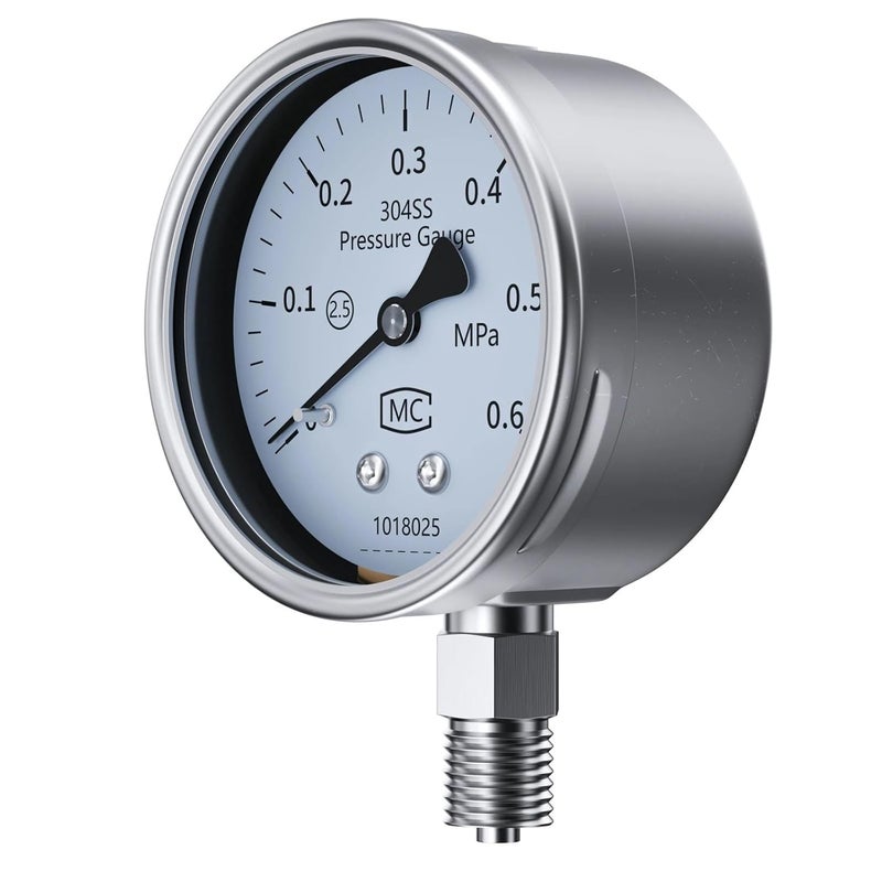 عدد 1 من مقاييس الضغط الرقمية من نوع 304SS، مقياس ضغط ميكانيكي، مواصفات: M14*1.5، M20*1.5، قياس للنطاق 60/100 مم، للماء والزيت، مؤشر الضغط (غلاف من الفولاذ المقاوم للصدأ من نوع SS304، قطر 100 مم، وزن 1.6 جرام، نطاق الضغط من 0 إلى 0.1 ميجا باسكال). - Image 2