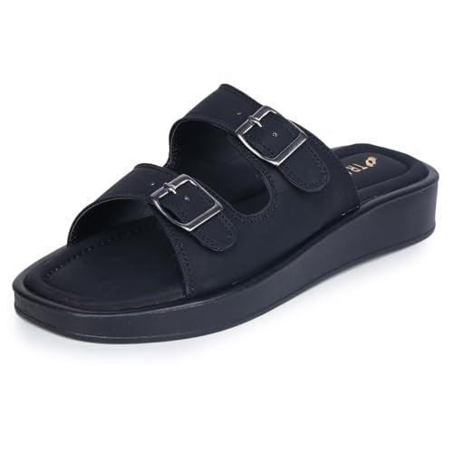 TRASE Sandals For Women | Slippers For Women | Sliders For Woman | Cushioned, Lightweight | Adjustable Strap | Comfortable | Casual Office Footwear (Black, 6 Uk) - Image 1