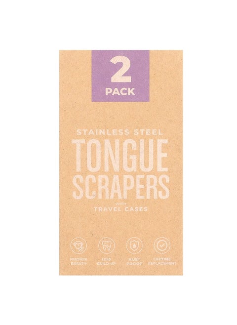 basicConcepts, Stainless Steel Tongue Scrapers with Travel Cases, 2 Count