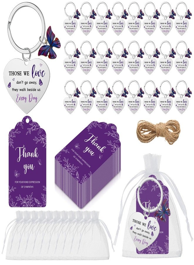 Kenning 50 Set Funeral Favors Celebration of Life Gift Purple Butterfly Keychains Organza Bags Sympathy Thank You Tags for Memorial Party Supplies Guest Return Funeral Gifts - Image 1