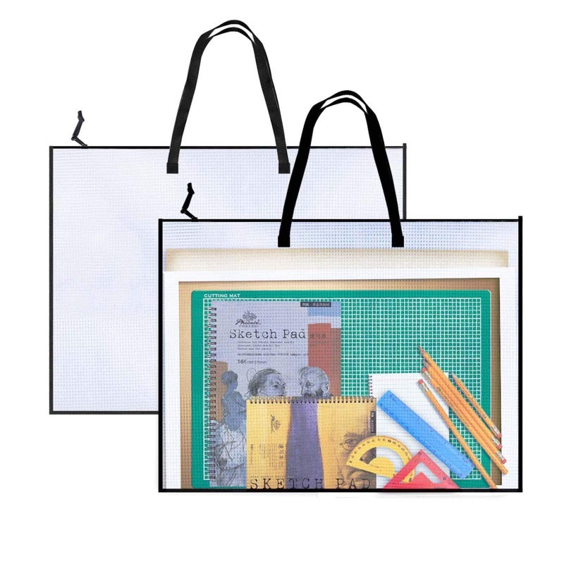 Opret 2 Pack 19x25 inch Art Portfolio Bags, Artwork Storage Case with Handle and Zipper Vinly Mesh Folder Organizers for Bulletin Boards, Scrapbooks, Keepsake and Poster Storage - Image 1
