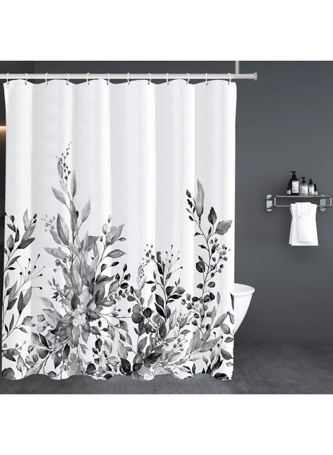 Tititex Black Eucalyptus Shower Curtain, Watercolor Grey Leaves Plant with Floral Bathroom Decoration Shower Curtain Sets 71x71 Inch with Hooks - Image 2