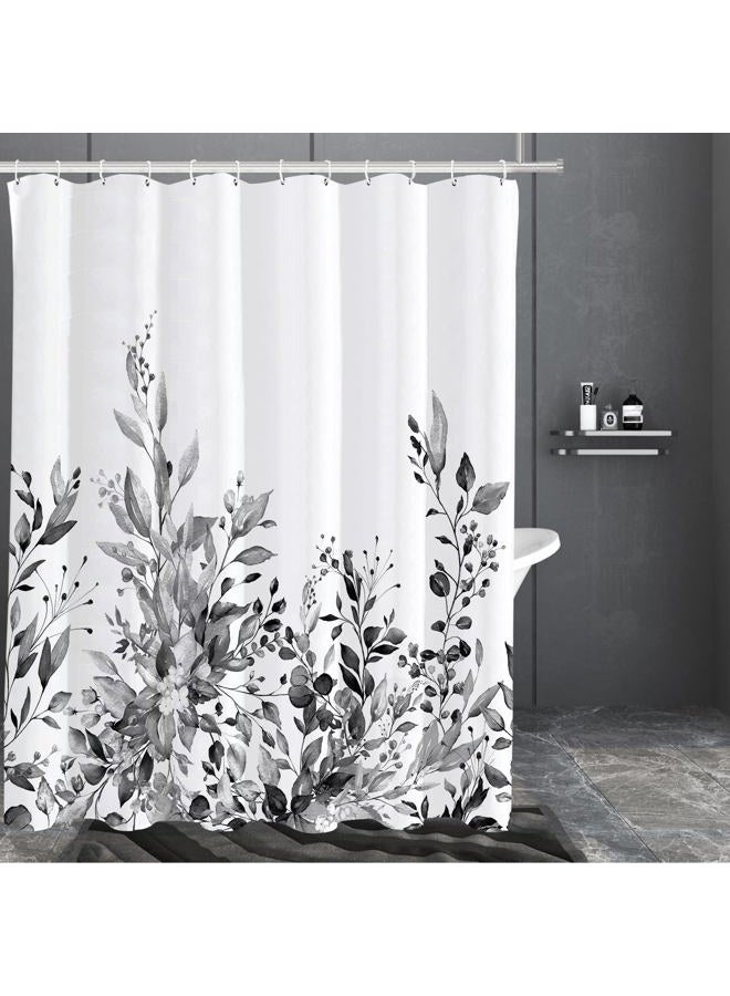 Tititex Black Eucalyptus Shower Curtain, Watercolor Grey Leaves Plant with Floral Bathroom Decoration Shower Curtain Sets 71x71 Inch with Hooks - Image 3