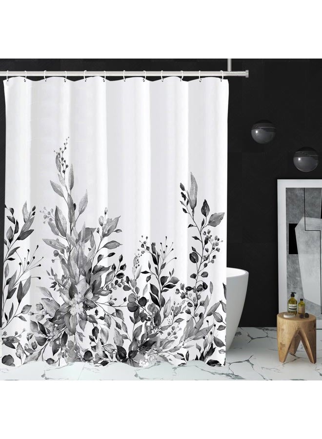 Tititex Black Eucalyptus Shower Curtain, Watercolor Grey Leaves Plant with Floral Bathroom Decoration Shower Curtain Sets 71x71 Inch with Hooks - Image 1