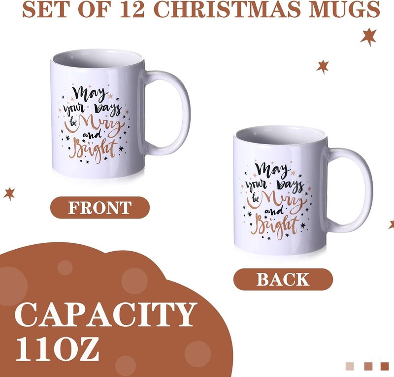 Uiifan Set of 12 Christmas Coffee Mugs 12 oz Ceramic Mugs Bulk Holiday White Coffee Mugs with Handle Decorative Christmas Gift for Family Friend Present Party Supplies 12 StylesElk - Image 4