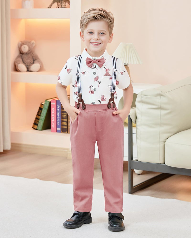 nilikastta Pink Suit for Boys Pink Boys Suit Set Formal Dress Shirt/Bowtie/Suspender Pants for Formal Dinner 2-3t - Image 3