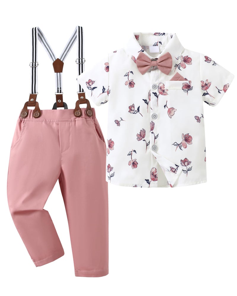 nilikastta Pink Suit for Boys Pink Boys Suit Set Formal Dress Shirt/Bowtie/Suspender Pants for Formal Dinner 2-3t - Image 1