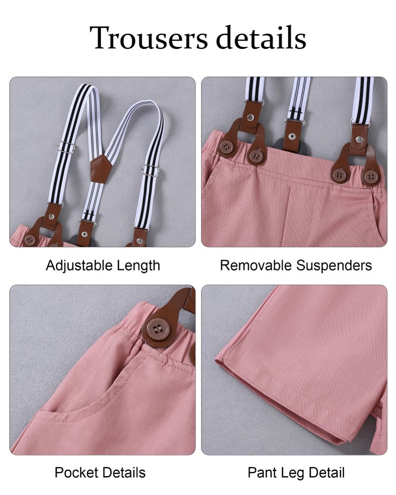 nilikastta Pink Suit for Boys Pink Boys Suit Set Formal Dress Shirt/Bowtie/Suspender Pants for Formal Dinner 2-3t - Image 5