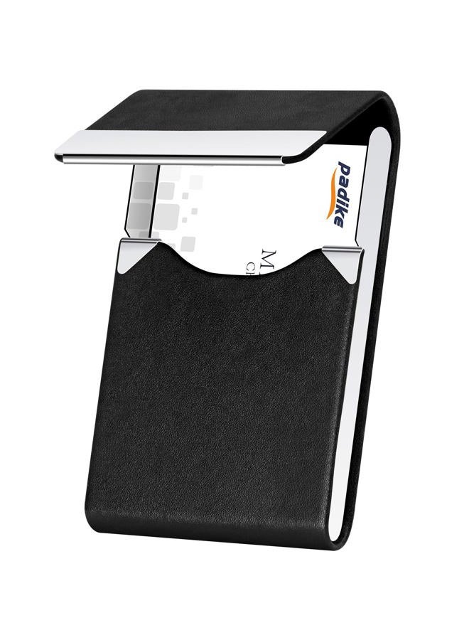 Padike Professional Business Card Holder PU Leather Business Card Case Name Card Holder Slim Metal Pocket Card Holder with Magnetic Shut (Y-Black) - Image 1