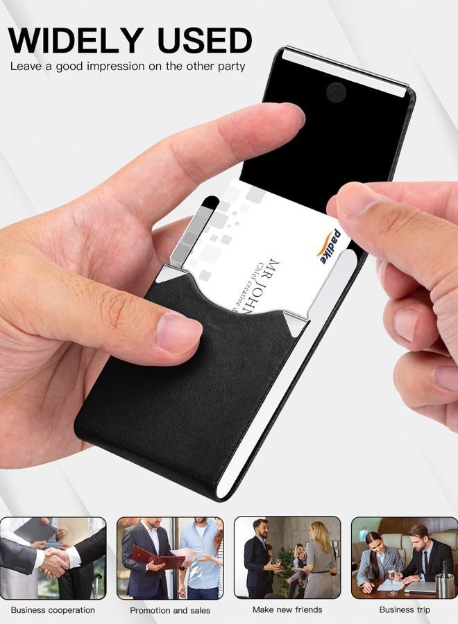 Padike Professional Business Card Holder PU Leather Business Card Case Name Card Holder Slim Metal Pocket Card Holder with Magnetic Shut (Y-Black) - Image 5