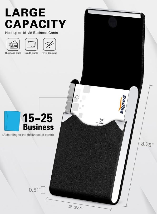 Padike Professional Business Card Holder PU Leather Business Card Case Name Card Holder Slim Metal Pocket Card Holder with Magnetic Shut (Y-Black) - Image 4