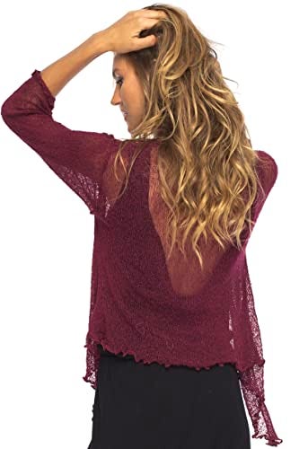 Back From Bali Womens Lightweight Knit Cardigan Shrug Lite Sheer Maroon - Image 2