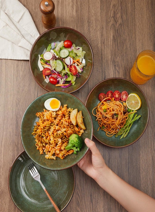 Pokini 8.75 Inch Large Ceramic Pasta Bowls, 32 Oz Reactive Glaze Stoneware Pasta Serving Bowls Set of 4 for Kitchen, Wide Bowls for Fruit,Pasta,Salad,Soup, Scratch Resistant-Brown and Green - Image 4