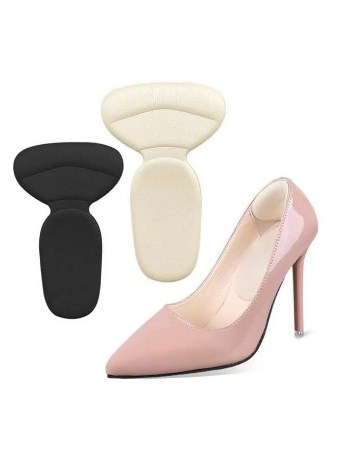 HOME CUBE 4 Pair / 8 Pc Self Adhesive Foot Cushion Inserts Heel Grips Shoe Pads For Women Prevention Blister Anti Slip Back of Foot Care Protector Grips Liners Loose Heel Shoe - Black/Beige - Image 1