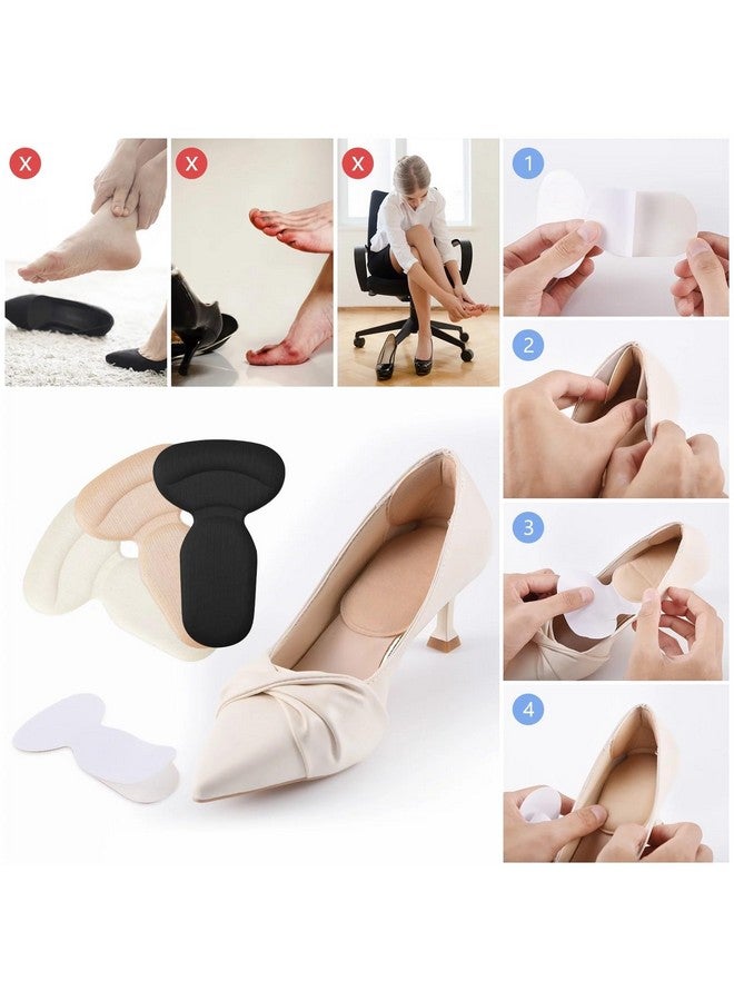 HOME CUBE 4 Pair / 8 Pc Self Adhesive Foot Cushion Inserts Heel Grips Shoe Pads For Women Prevention Blister Anti Slip Back of Foot Care Protector Grips Liners Loose Heel Shoe - Black/Beige - Image 2
