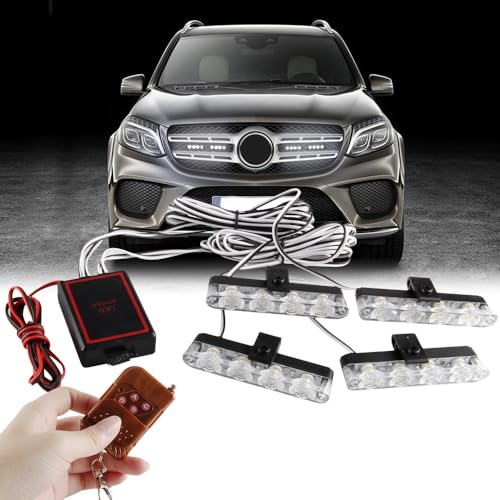 Sidaqi 4 in 1 12V Emergency Strobe Warning Grille Lights Caution Flash Lights For Car Truck DRL Ambulance Police Lights Remote Control Wireless-White - Image 1