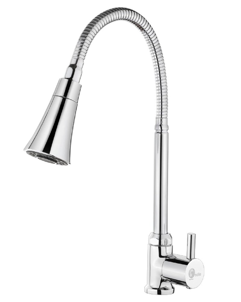 OVISES SS Swan Neck Water Tap with Flange Wall Mount Long Neck Bib Cock for Wash Basin and Kitchen Sink Silver Pack of 1