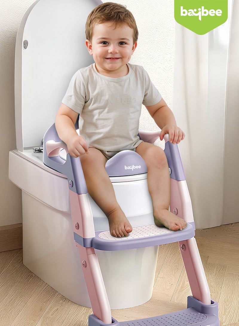 BAYBEE 3 in 1 Wobble Western Toilet Kids Potty Training Seat for Baby with Ladder & 6-Level Height Adjustable | Foldable Baby Potty Seat with Removable Bowl | Kids Toilet Seat | Potty Seat for Kids 1 to 8 years Pink - Image 2