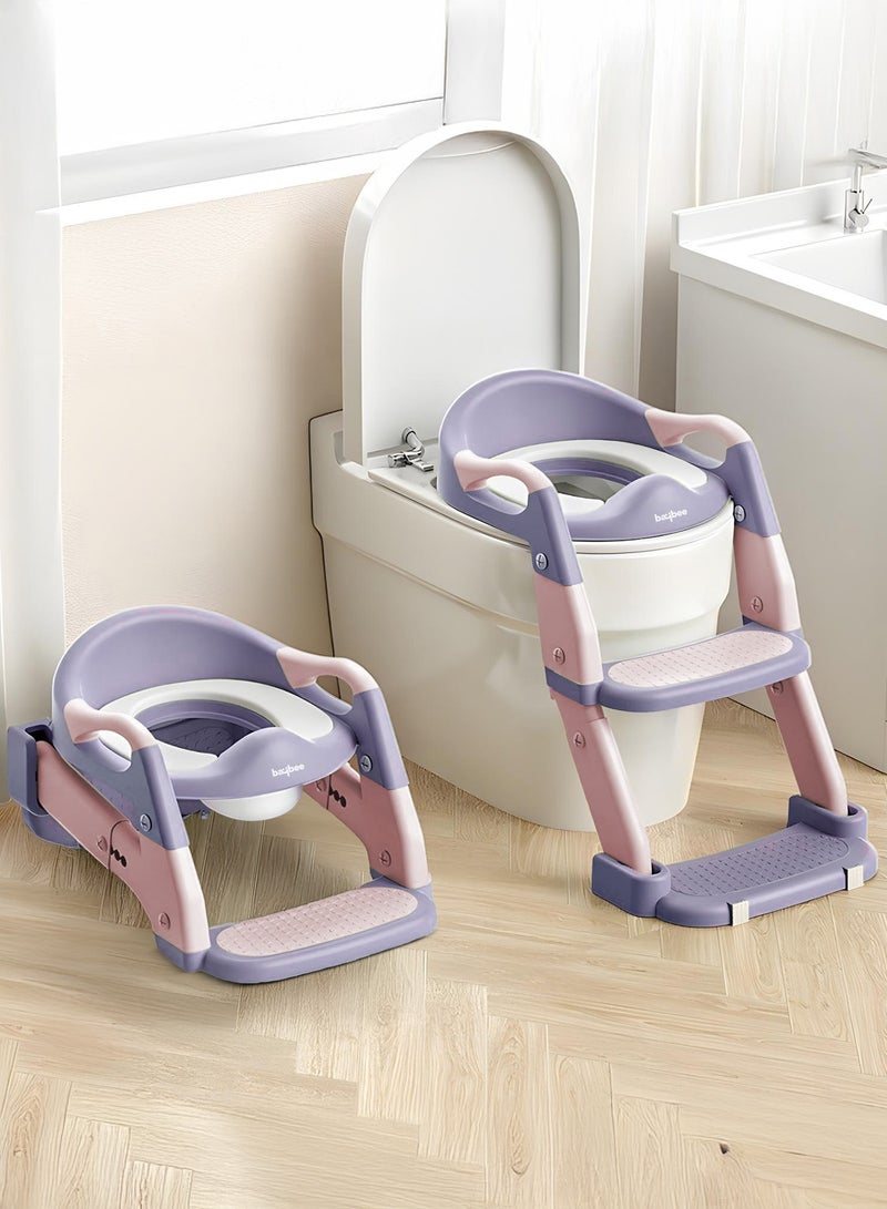BAYBEE 3 in 1 Wobble Western Toilet Kids Potty Training Seat for Baby with Ladder & 6-Level Height Adjustable | Foldable Baby Potty Seat with Removable Bowl | Kids Toilet Seat | Potty Seat for Kids 1 to 8 years Pink - Image 1