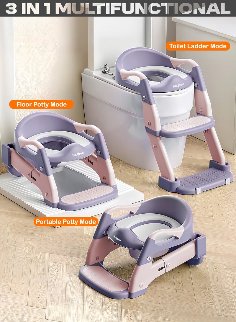 BAYBEE 3 in 1 Wobble Western Toilet Kids Potty Training Seat for Baby with Ladder & 6-Level Height Adjustable | Foldable Baby Potty Seat with Removable Bowl | Kids Toilet Seat | Potty Seat for Kids 1 to 8 years Pink - Image 3