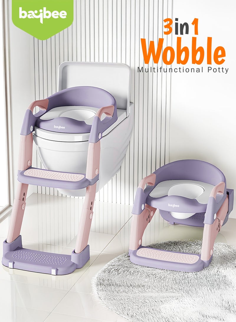 BAYBEE 3 in 1 Wobble Western Toilet Kids Potty Training Seat for Baby with Ladder & 6-Level Height Adjustable | Foldable Baby Potty Seat with Removable Bowl | Kids Toilet Seat | Potty Seat for Kids 1 to 8 years Pink - Image 4