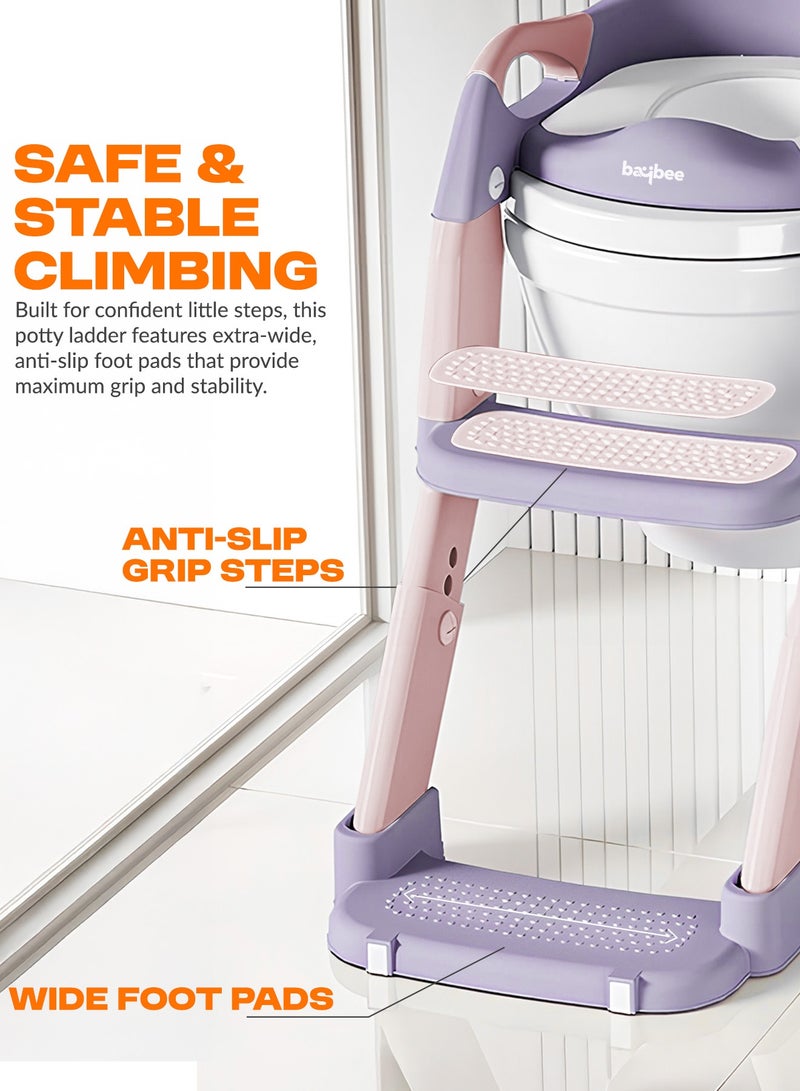BAYBEE 3 in 1 Wobble Western Toilet Kids Potty Training Seat for Baby with Ladder & 6-Level Height Adjustable | Foldable Baby Potty Seat with Removable Bowl | Kids Toilet Seat | Potty Seat for Kids 1 to 8 years Pink - Image 5