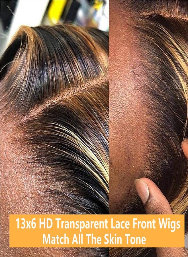 LETMIEO 22 inch Ombre Lace Front Wig Human Hair 13x6 HD Straight Highlight Wig Human Hair 180% Density 4/27 Colored Honey Blonde Lace Frontal Wigs For Women Glueless Pre Plucked with Baby Hair - Image 5
