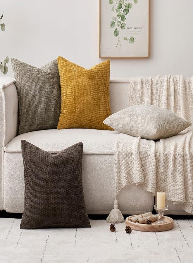 ميولي مجموعة من 4 أغطية وسائد زينة للأريكة من ميولي، مقاس 18×18 بوصة، لون ذهبي/بني محايد، أغطية وسائد ناعمة من الشانيل، أغطية وسائد ريفية لتزيين المنزل، مناسبة لغرفة النوم وغرفة المعيشة. - Image 5
