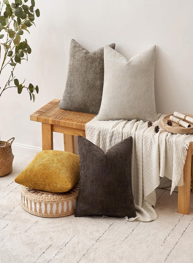 ميولي مجموعة من 4 أغطية وسائد زينة للأريكة من ميولي، مقاس 18×18 بوصة، لون ذهبي/بني محايد، أغطية وسائد ناعمة من الشانيل، أغطية وسائد ريفية لتزيين المنزل، مناسبة لغرفة النوم وغرفة المعيشة. - Image 4