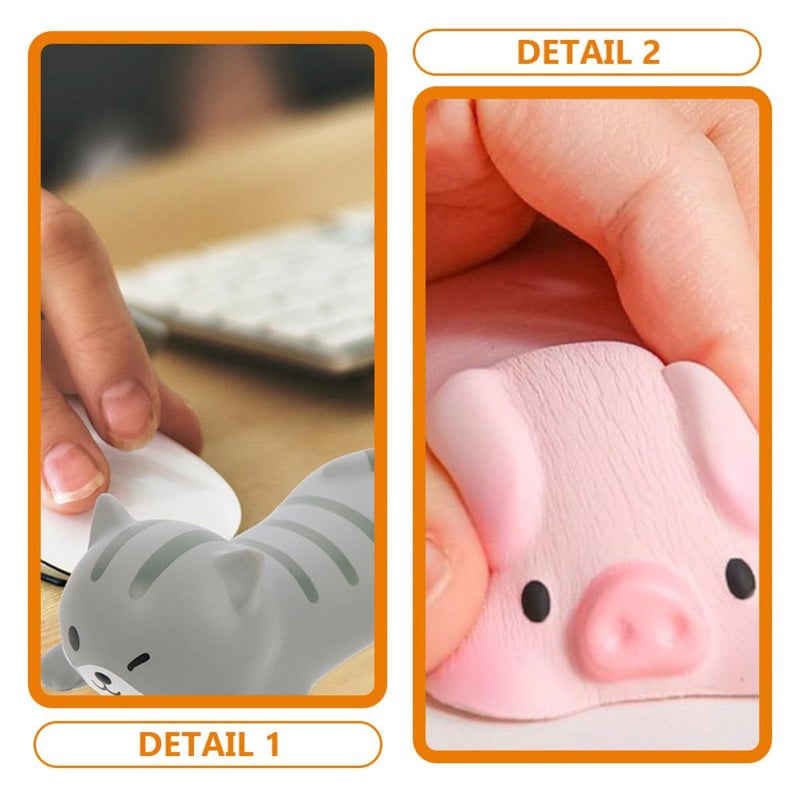 Pink Gray Cat Wrist Rest Mouse Pad 2pcs Cushion Ergonomic Office Keyboard Support Comfortable Typing - Image 4