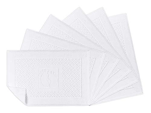 Bath Rug Bathroom Floor Mats  Washable Bathtub Shower Sink Floor Towels  100 Turkish Cotton Bath Mat Towels  Set of 6  White Feet