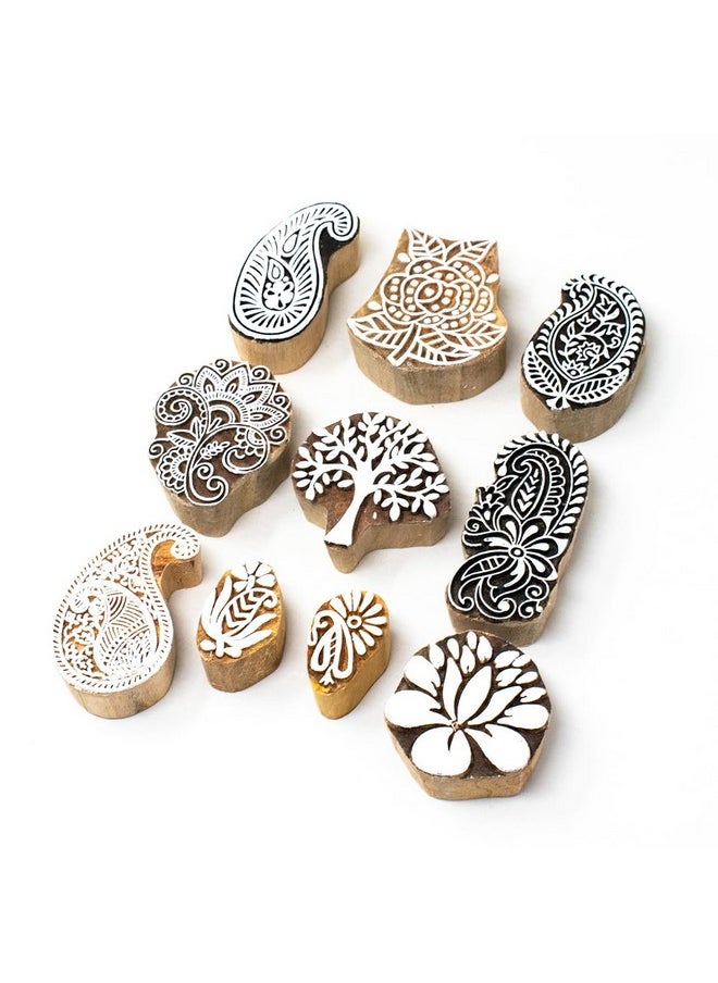 Hashcart Hashcart Wooden Stamp Block, Printing Stamp Design Set | Block for Printing Saree Border | Dresses, Craft Card Making, Scrapbook, Clay Pottery | Set of 10  - Image 1