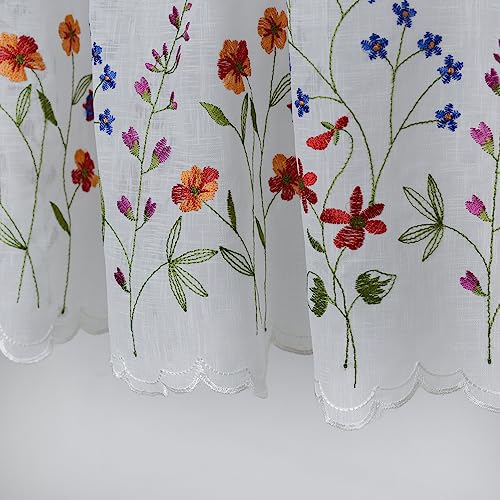 yurlisa 027 Floral Embroidery Pastoral Style Valance, White Sheer Flowers Valances,Window Treatment for Kitchen,W60XL18 inch (Wild Flower) - Image 2