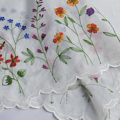 yurlisa 027 Floral Embroidery Pastoral Style Valance, White Sheer Flowers Valances,Window Treatment for Kitchen,W60XL18 inch (Wild Flower) - Image 3
