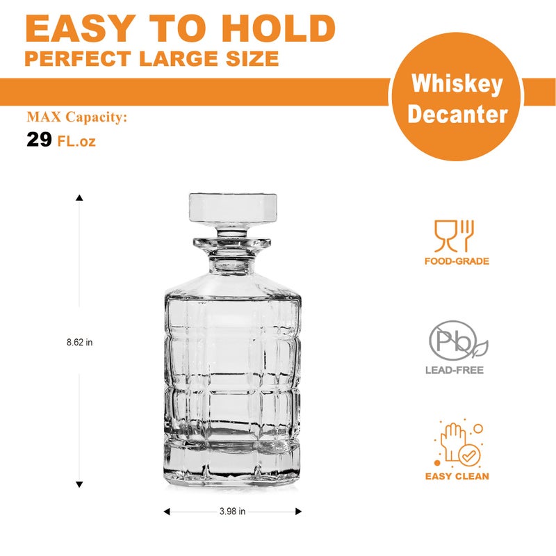 LUXU LUXU Whiskey Decanter,Square Whiskey Decanter with Stopper,Premium 29 oz Whiskey Decanter for Liquor Scotch Bourbon Vodka Brandy or Wine (checkered)  - Image 2