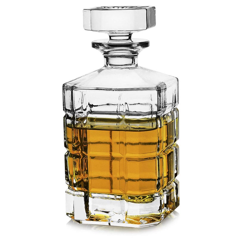 LUXU LUXU Whiskey Decanter,Square Whiskey Decanter with Stopper,Premium 29 oz Whiskey Decanter for Liquor Scotch Bourbon Vodka Brandy or Wine (checkered)  - Image 1