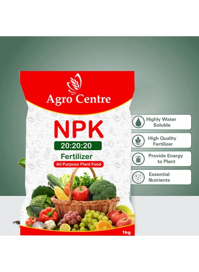 المركز الزراعي مركز الزراعة، سماد ورقي NPK (20-20-20+TE) قابل للذوبان في الماء، منشط للخضراوات والفواكه ومعزز لنمو النباتات 1 كجم - Image 2