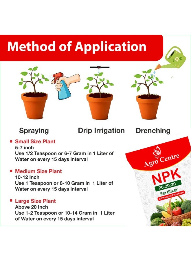 المركز الزراعي مركز الزراعة، سماد ورقي NPK (20-20-20+TE) قابل للذوبان في الماء، منشط للخضراوات والفواكه ومعزز لنمو النباتات 1 كجم - Image 3