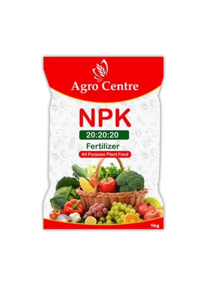 المركز الزراعي مركز الزراعة، سماد ورقي NPK (20-20-20+TE) قابل للذوبان في الماء، منشط للخضراوات والفواكه ومعزز لنمو النباتات 1 كجم - Image 1