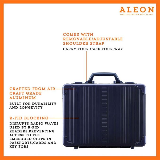Aleon 15" Aluminum Briefcase For Men & Women Durable Hard Case Attache For Business, Work & Documents Rfid Blocking Portable Organizer For Important Items, Businessman Suitcase & Money Holder (Sapphire) - Image 3