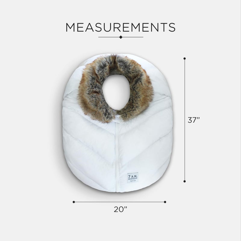 7 A.M. 7AM Enfant Car Seat Covers - Cocoon Baby Cover for Boys & Girls, Rain & Snow Repellent, Breathable Windproof, Center Zipper, Universal Fit for Infant Car Seat (0-12M) (White Faux Fur) - Image 5